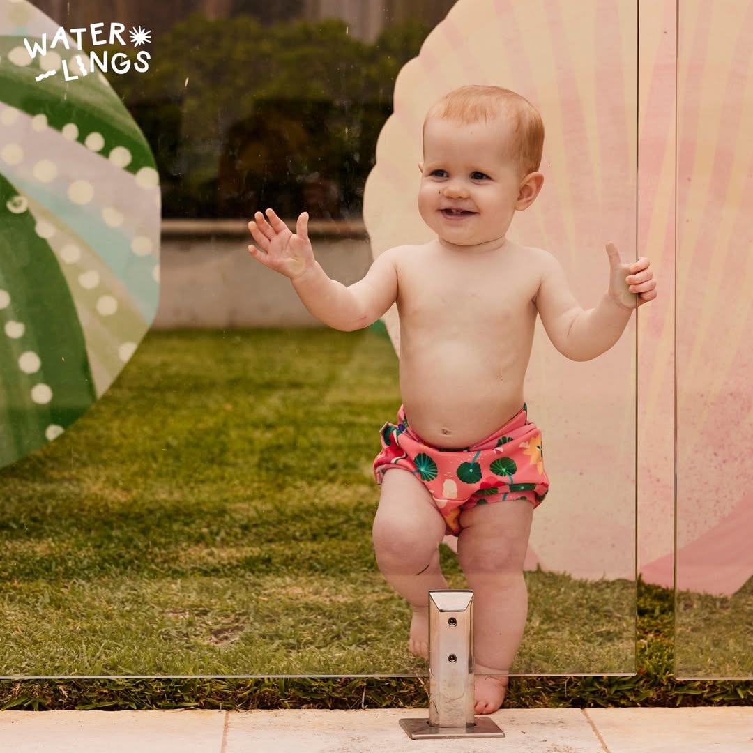 Child wearing a reusable swim nappy