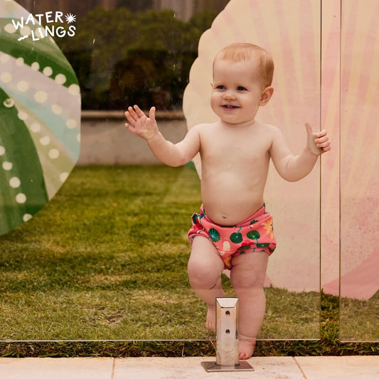 Child wearing a reusable swim nappy